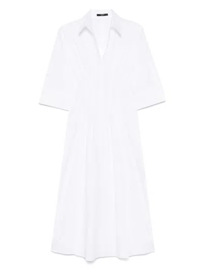 SEVENTY SEVENTY PLEATED WHITE DRESS WITH BUTTONED CUFFS AND SIDE SLITS