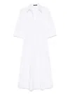 Seventy Pleated White Dress With Buttoned Cuffs And Side Slits In White