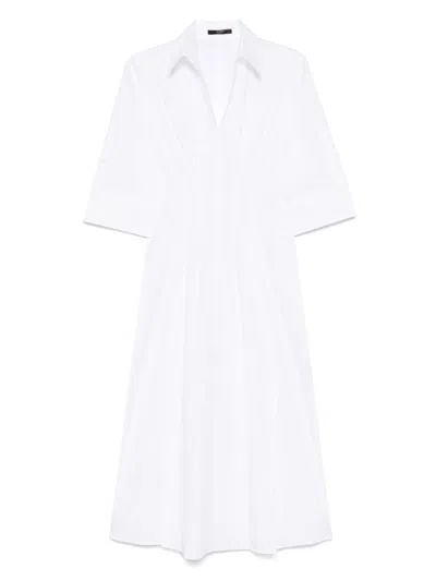 SEVENTY PLEATED WHITE DRESS WITH BUTTONED CUFFS AND SIDE SLITS
