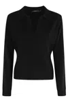 Seventy Long-sleeve V-neck Polo Shirt In Luxurious Wool-cashmere Blend In Black
