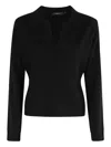 Seventy Long-sleeve V-neck Polo Shirt In Luxurious Wool-cashmere Blend In Black