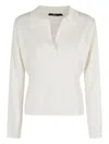 Seventy Long Sleeve Cream Polo Shirt With V-neck And Classic Collar In White