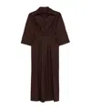 Seventy Chocolate Brown Popelin Dress With Pleat Detailing And Side Slits In Black
