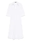 Seventy Pleated White Dress With Buttoned Cuffs And Side Slits In White