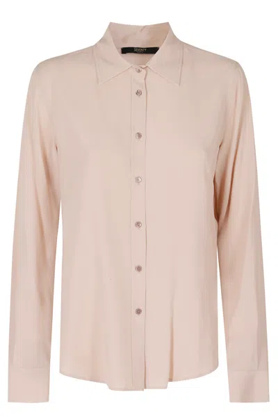 Seventy Powder Pink Classic Collar Extended Back Hem Silk Shirt In Neutral