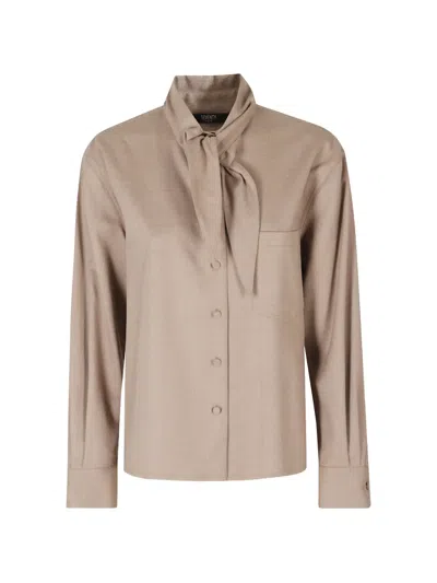 Seventy Pussy-bow Chest-pocket Shirt In Brown