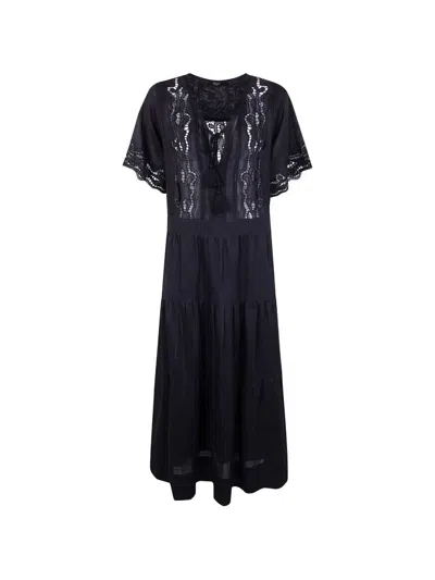 Seventy Ramie Embroidered Dress In Black