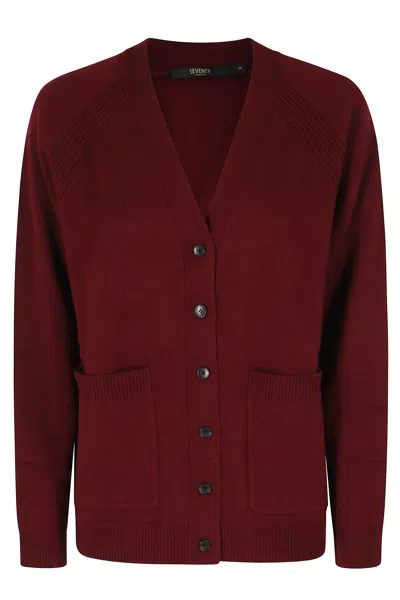 Seventy Relaxed Fit Wool Cardigan With V-neck And Ribbed Trim In Red