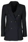 Seventy Black Double-breasted Flap Pockets Polyester-blend Jacket In Blue