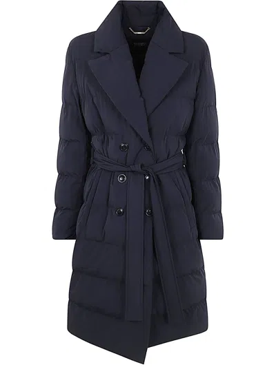 Seventy Revers Long Down Jacket With Belt In Black