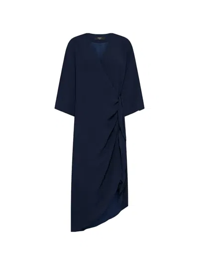 Seventy Ruffled Wrap Midi Dress In Blue
