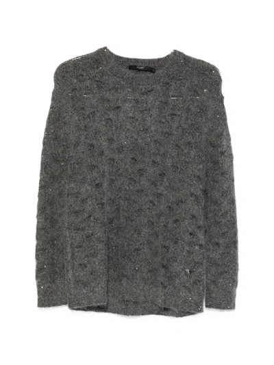 Seventy Sequin-embellished Open-knit Sweater In Gray
