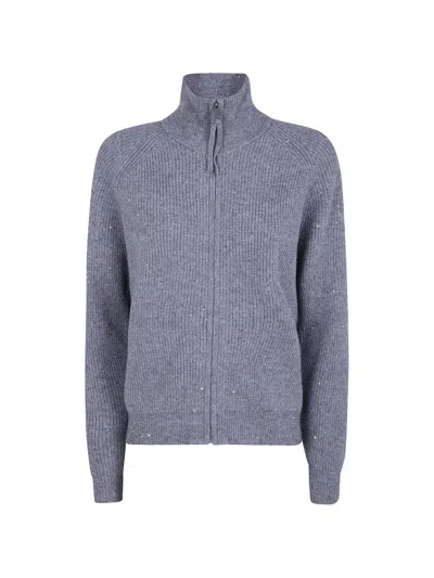 Seventy Sequin-embellished Ribbed Cardigan In Gray