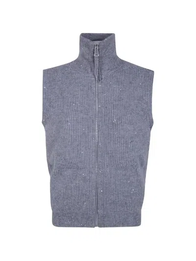 Seventy Sequin-embellished Ribbed Sweater In Gray