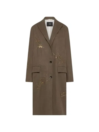 Seventy Sequin-embellished Single-breasted Coat In Brown