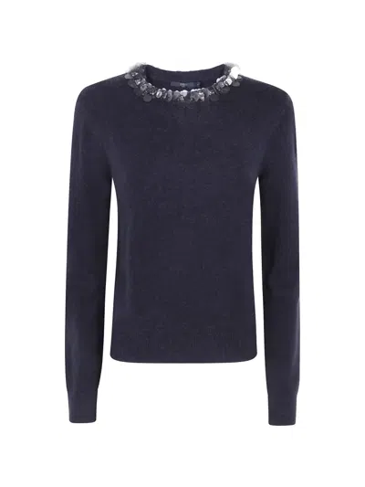 Seventy Round Neck Sweater With Appliques In Blue