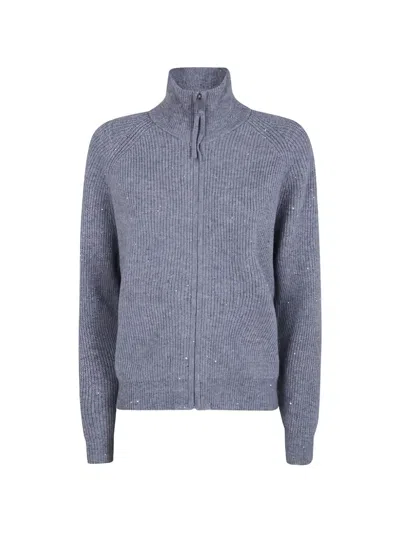 Seventy Sequin-embellished Zip-up Sweater In Gray