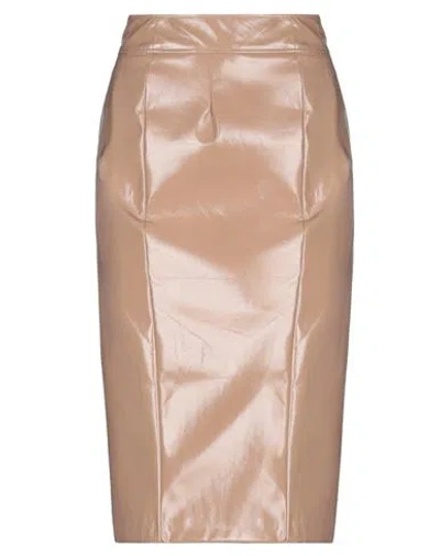 Seventy Sergio Tegon 10 Collection Seventy Venezia Woman Midi Skirt Camel Size 8 Polyester, Polyurethane Coated