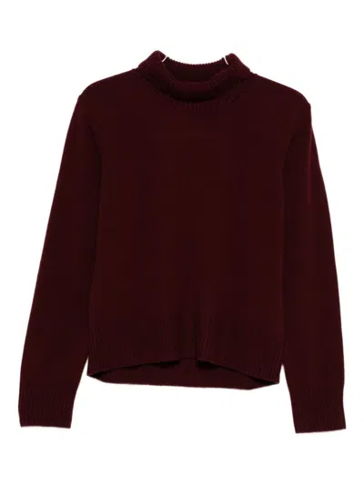 Seventy Sergio Tegon Bordeaux Knit Top With High Ribbed Neckline In Black