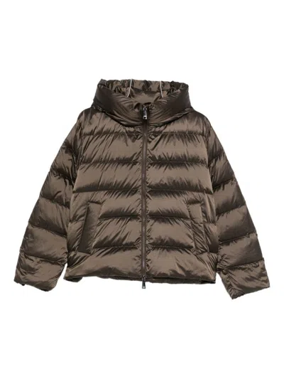 Seventy Sergio Tegon Brown Quilted Short Coat With High Collar In Gray