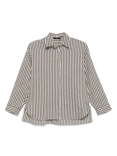 Seventy Sergio Tegon Brown Striped Linen-blend Shirt With Button-down Front