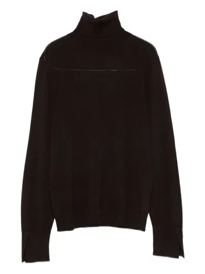 Seventy Sergio Tegon Brown Wool Sweater With High Neckline In Black