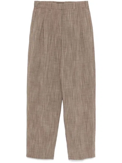 Seventy Sergio Tegon Cropped Brown Trousers With Textured Finish