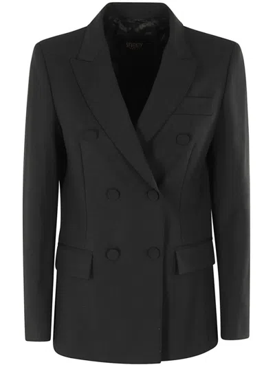 Seventy Sergio Tegon Double-breasted Tailored Black Jacket With Notch Lapels