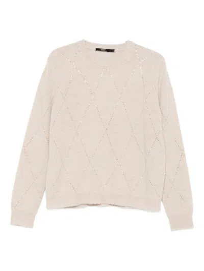 Seventy Sergio Tegon Knit Beige Sweater With Delicate Diamond Pattern In White