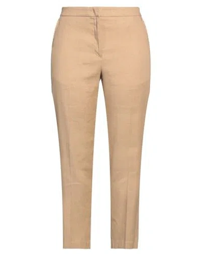 Seventy Sergio Tegon Seventy Venezia Woman Pants Camel Size 12 Linen, Cotton, Elastane In Beige