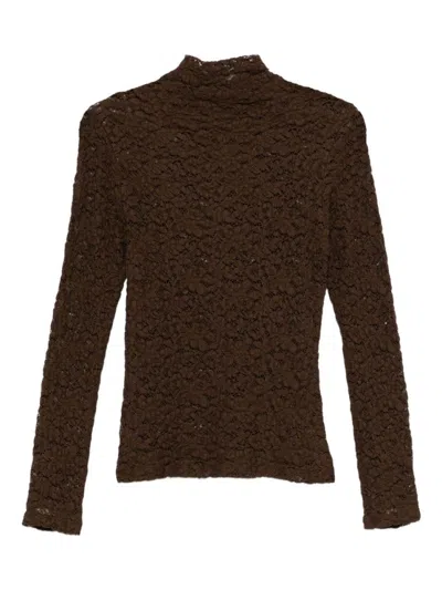 Seventy Sergio Tegon Textured Lace Sweater With High Neck In Brown