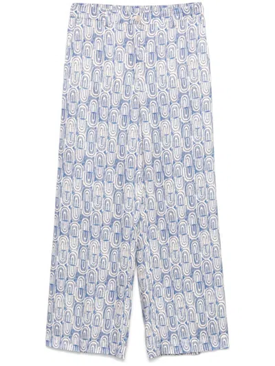 Seventy Sergio Tegon Wide Leg Geometric Pattern Trousers In Blue