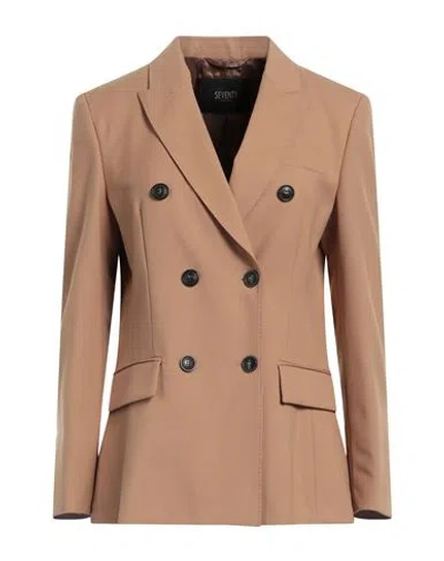 Seventy Sergio Tegon Woman Blazer Camel Size 4 Polyester, Virgin Wool, Elastane In Beige