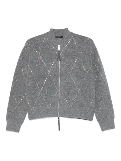 Seventy Sergio Tegon Zip-up Sweater With Diamond Pattern In Gray