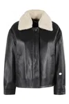Seventy Shearling-collared Leather Jacket With Button Closure In Multi