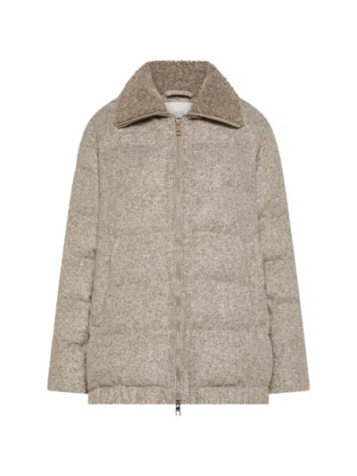 Seventy Shearling-collar Quilted Coat In Neutral
