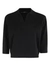 Seventy Three-quarter Sleeve V-neck Cashmere Sweater With Classic Collar In Black