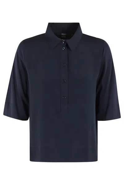 Seventy Short-sleeved Crepe Polo Shirt In Blu