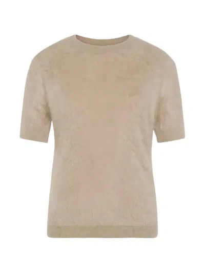 Seventy Short-sleeve Brushed-knit Sweater In Neutrals