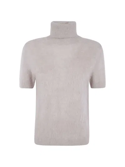 Seventy Cashmere Short Sleeves Turtle Neck Sweater In Brown