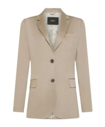 Seventy Single-breasted Jacket In Stretch Cotton Satin In Neutrals