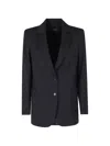 Seventy Blue Single-breasted Back Vent Polyester-blend Jacket In Black