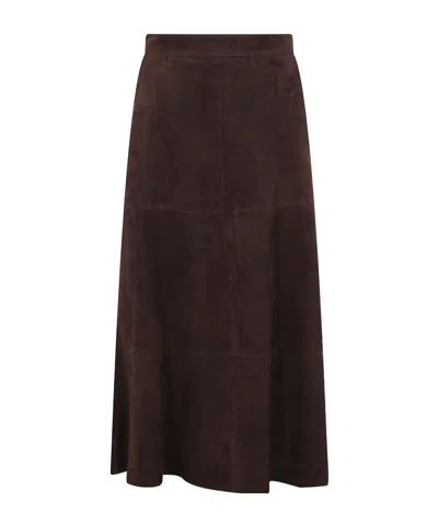 Seventy Suede Paneled Midi Skirt In Brown