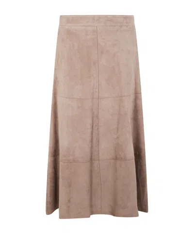Seventy Suede Panelled Midi Skirt In Brown