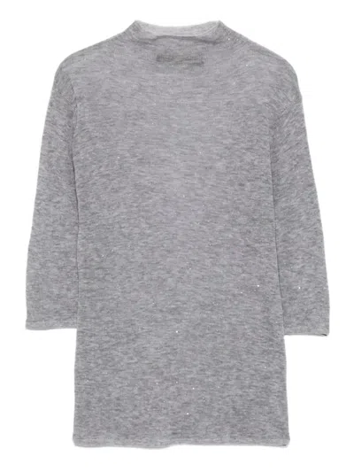 Seventy Sparkle-embellished Quarter-sleeve Sweater In Gray