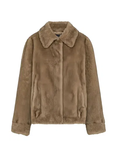 Seventy Spread-collar Faux-fur Coat Set (set Of Two) In Brown