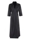 Seventy Midi Dress In Stretch Poplin With Kimono Sleeves In Black