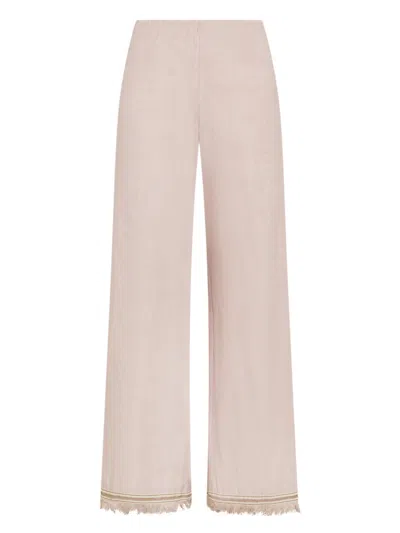 Seventy Long Elasticated Pants In Stretch Linen. In Pink