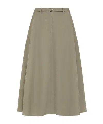 Seventy Midi Skirt In Stretch Cotton Linen With Belt In Brown
