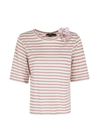 Seventy Striped Floral-detail Top In Pink